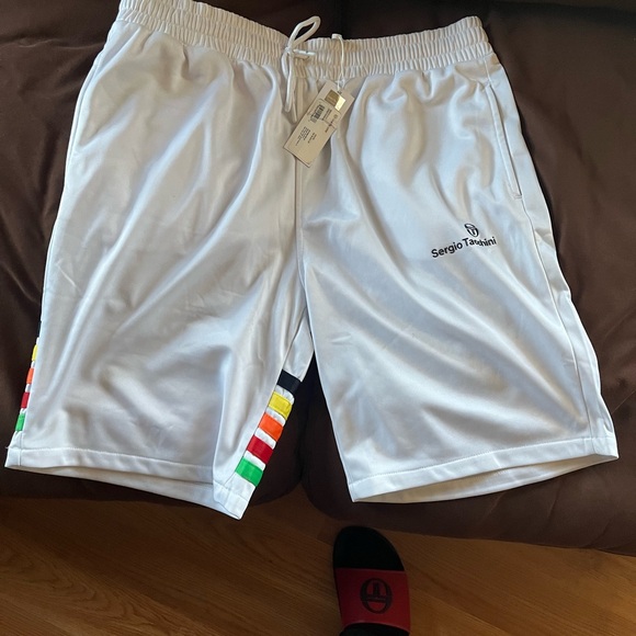 Sergio Tacchini White with tricolor rings on legs Athletic Shorts - Picture 1 of 8